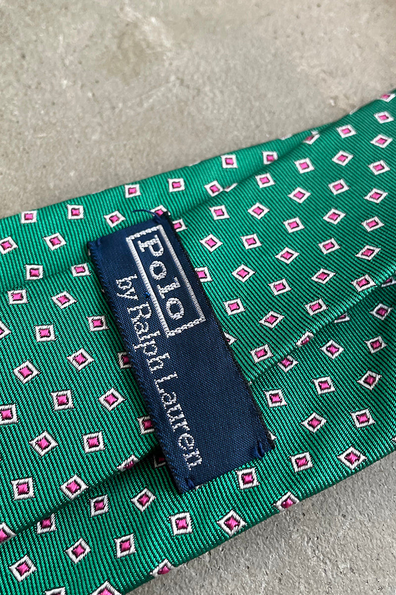 MADE IN ITALY 90'S PATTERN SILK NECK TIE / GREEN [SIZE: O/S USED]