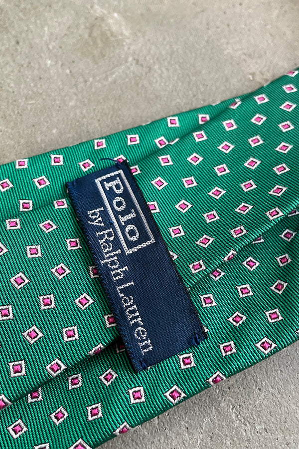 MADE IN ITALY 90'S PATTERN SILK NECK TIE / GREEN [SIZE: O/S USED]