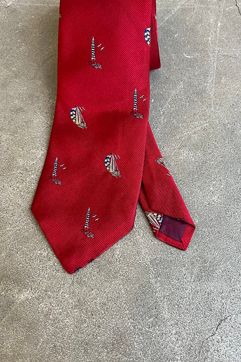 SAILING BOAT PATTERN NECK TIE / RED [SIZE: O/S USED]
