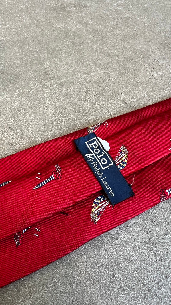 SAILING BOAT PATTERN NECK TIE / RED [SIZE: O/S USED]