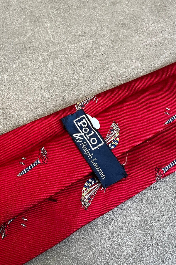 SAILING BOAT PATTERN NECK TIE / RED [SIZE: O/S USED]