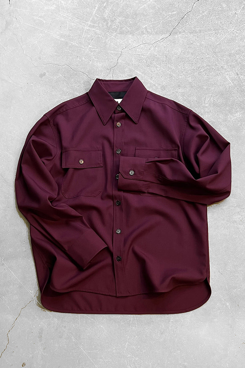 MADE IN ITALY L/S TROPICAL WOOL SHIRT / WINE RED [SIZE: M USED]