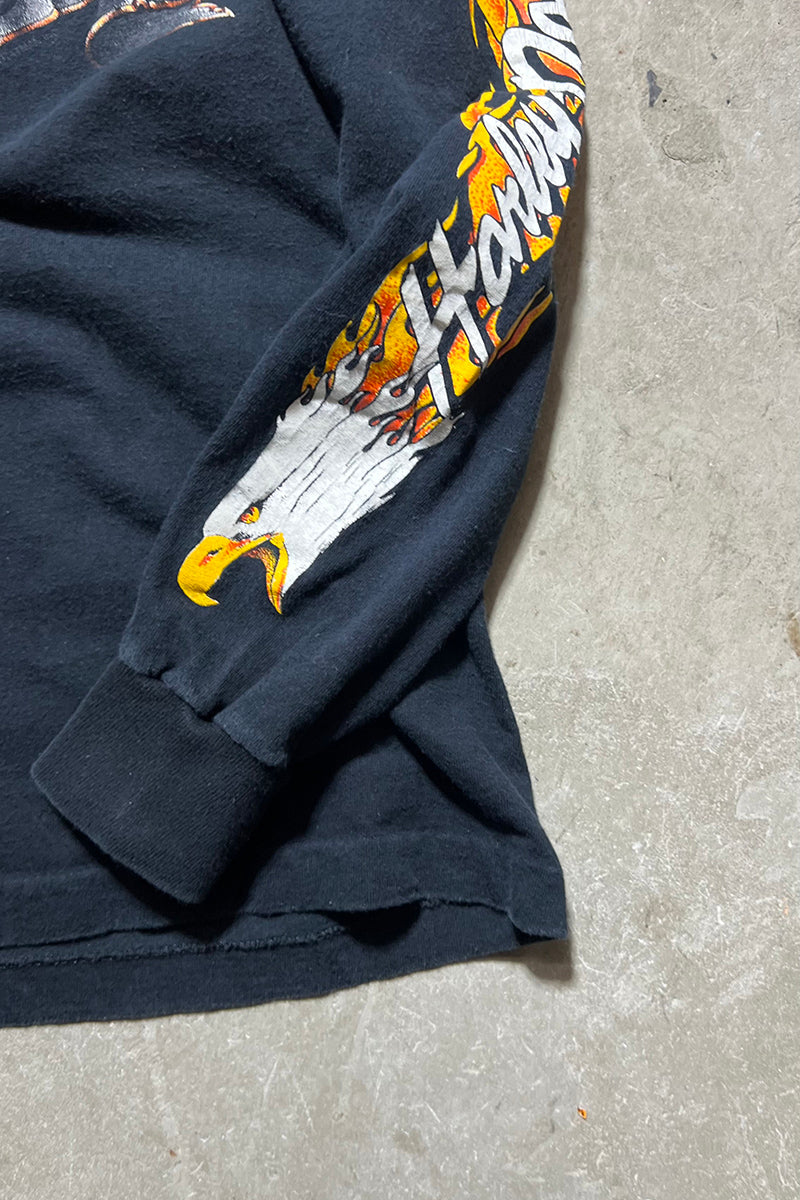 MADE IN USA 90'S L/S PRINT T-SHIRT / BLACK [SIZE: M USED]