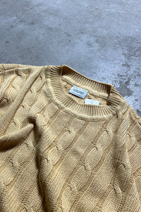 MADE IN ITALY 90'S COTTON CABLE KNIT SWEATER / YELLOW [SIZE: M USED]