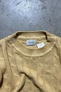 MADE IN ITALY 90'S COTTON CABLE KNIT SWEATER / YELLOW [SIZE: M USED]