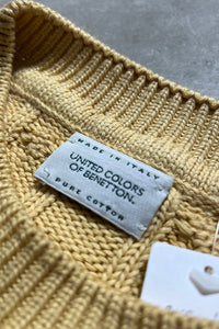 MADE IN ITALY 90'S COTTON CABLE KNIT SWEATER / YELLOW [SIZE: M USED]