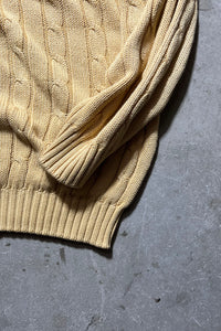 MADE IN ITALY 90'S COTTON CABLE KNIT SWEATER / YELLOW [SIZE: M USED]