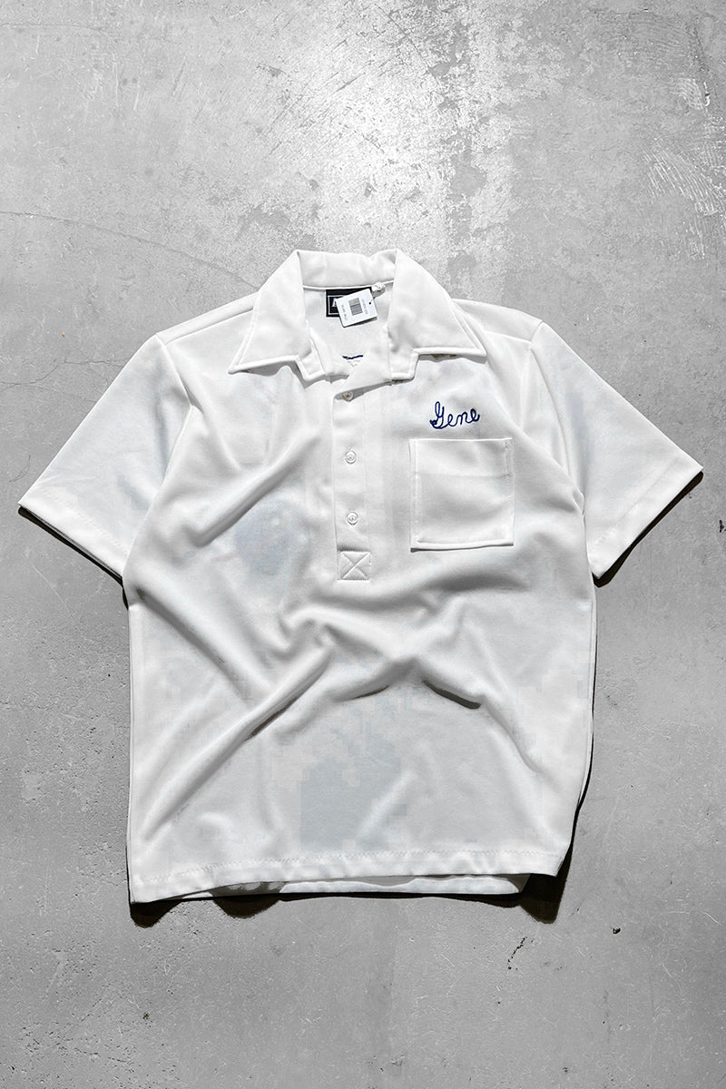 MADE IN USA 80'S S/S CHAINSTITCH EMBROIDERY BOWLING SHIRT / WHITE [SIZE: M USED]