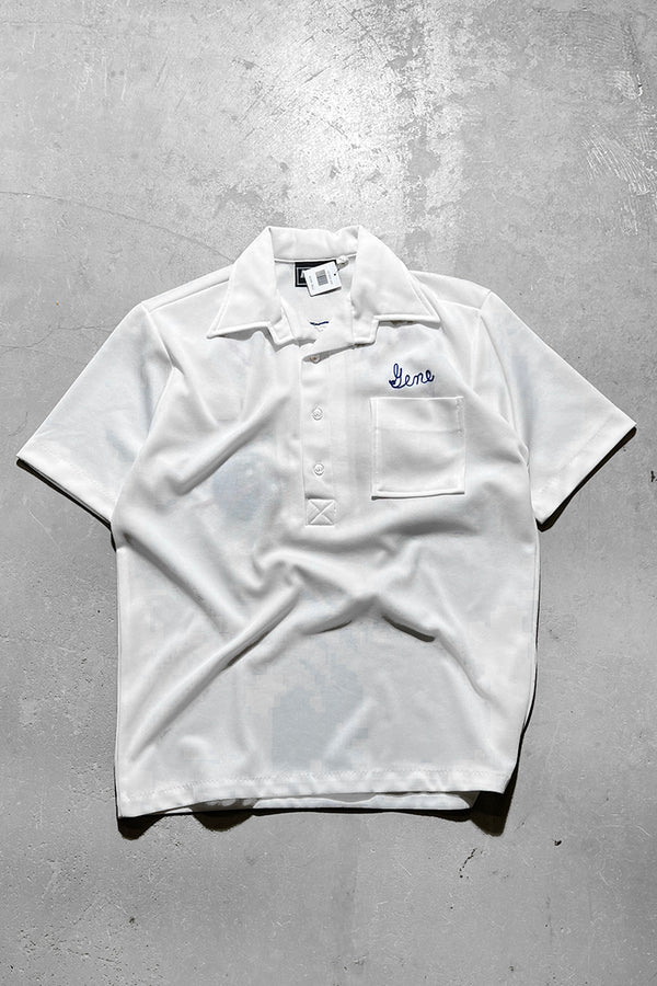 MADE IN USA 80'S S/S CHAINSTITCH EMBROIDERY BOWLING SHIRT / WHITE [SIZE: M USED]