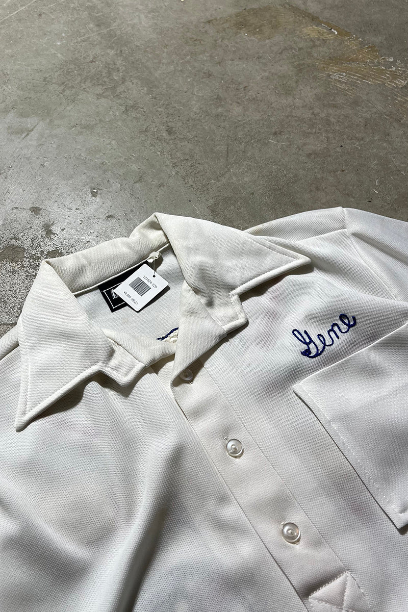 MADE IN USA 80'S S/S CHAINSTITCH EMBROIDERY BOWLING SHIRT / WHITE [SIZE: M USED]