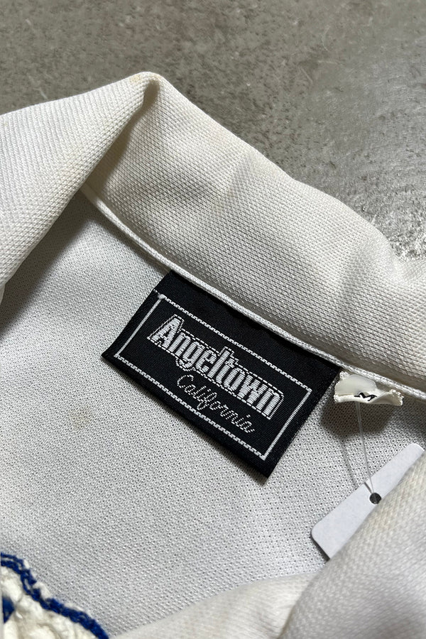 MADE IN USA 80'S S/S CHAINSTITCH EMBROIDERY BOWLING SHIRT / WHITE [SIZE: M USED]