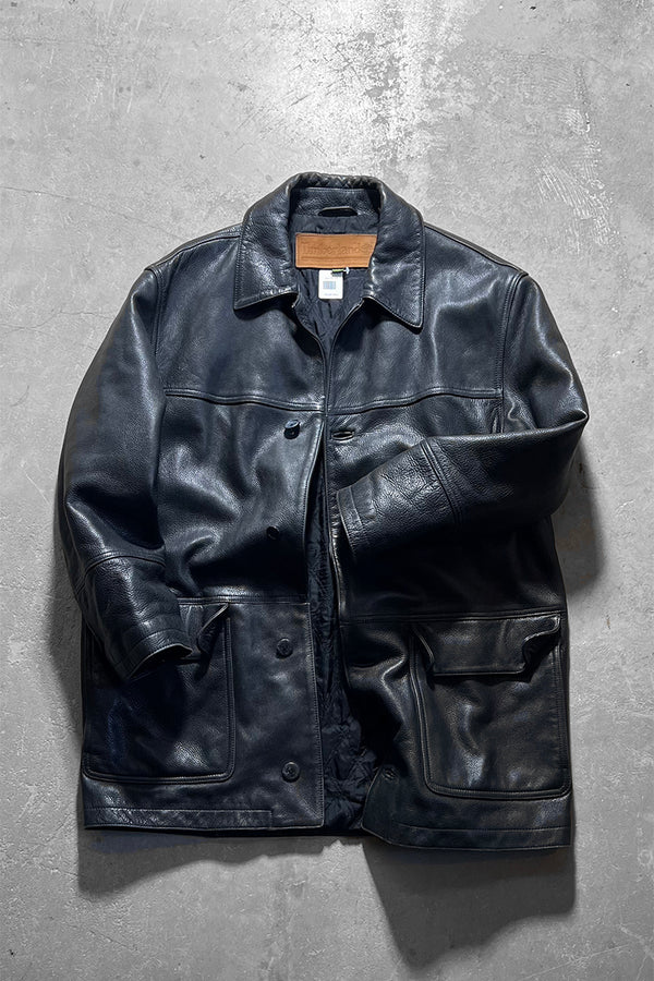90'S LEATHER COAT / BLACK [SIZE: M USED]