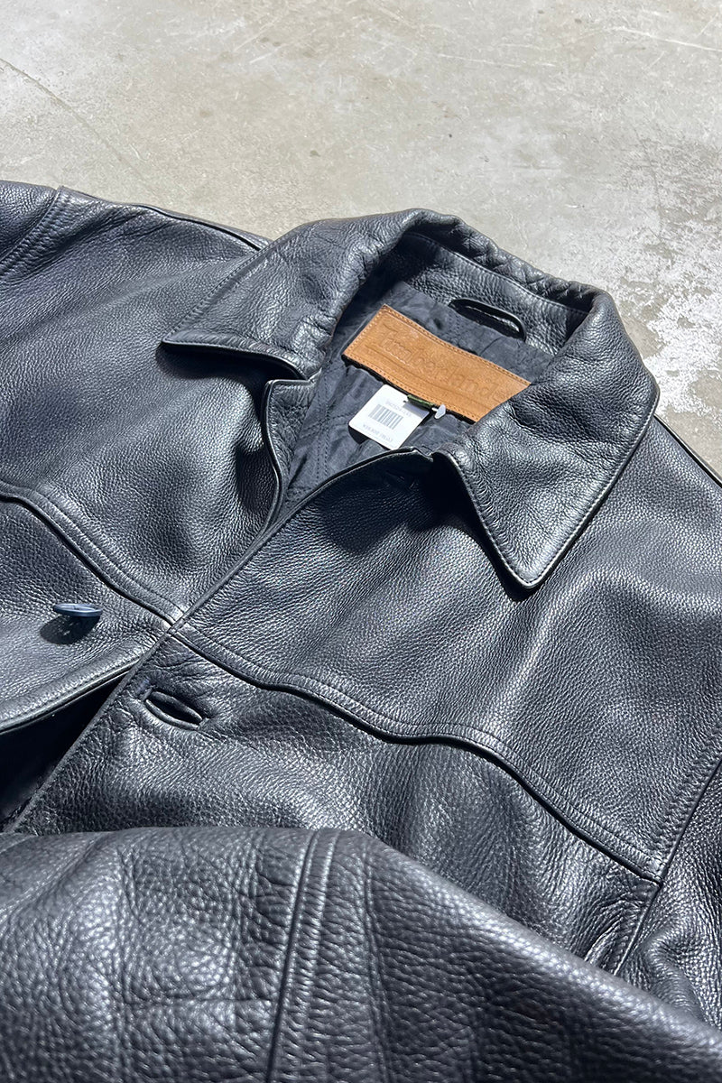 90'S LEATHER COAT / BLACK [SIZE: M USED]