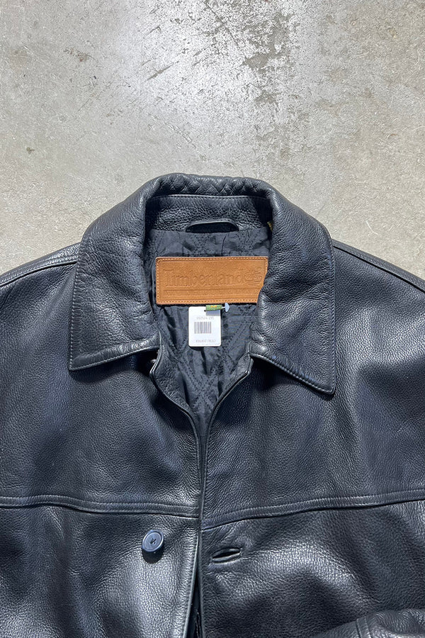 90'S LEATHER COAT / BLACK [SIZE: M USED]