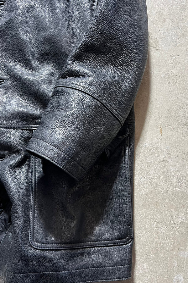 90'S LEATHER COAT / BLACK [SIZE: M USED]
