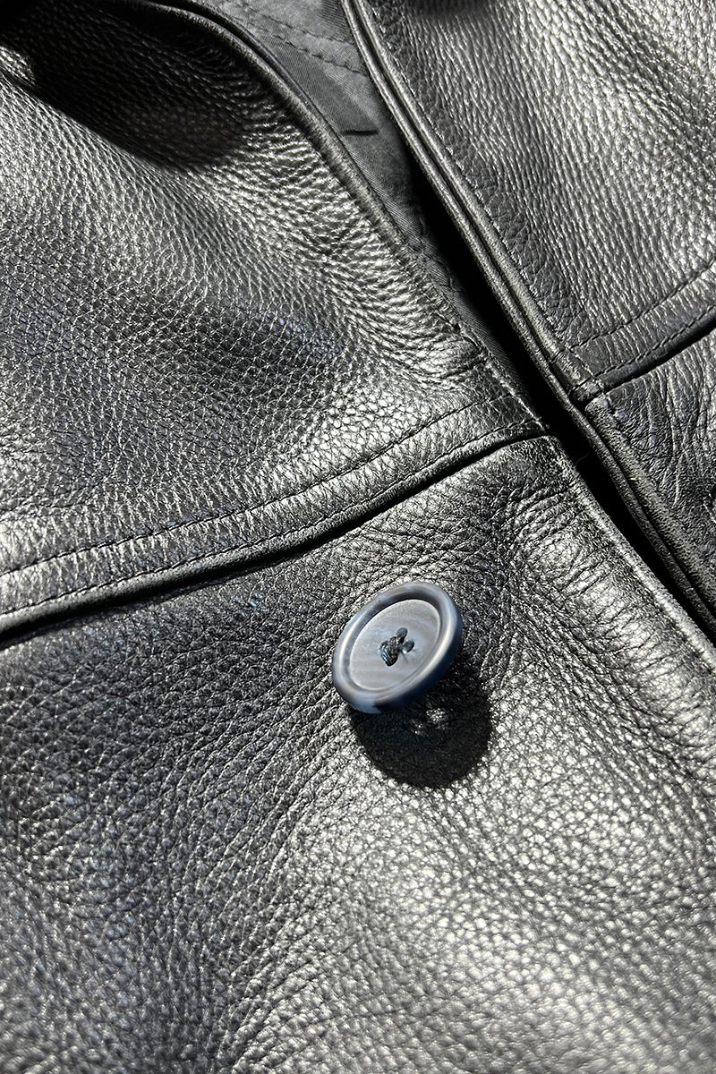 90'S LEATHER COAT / BLACK [SIZE: M USED]