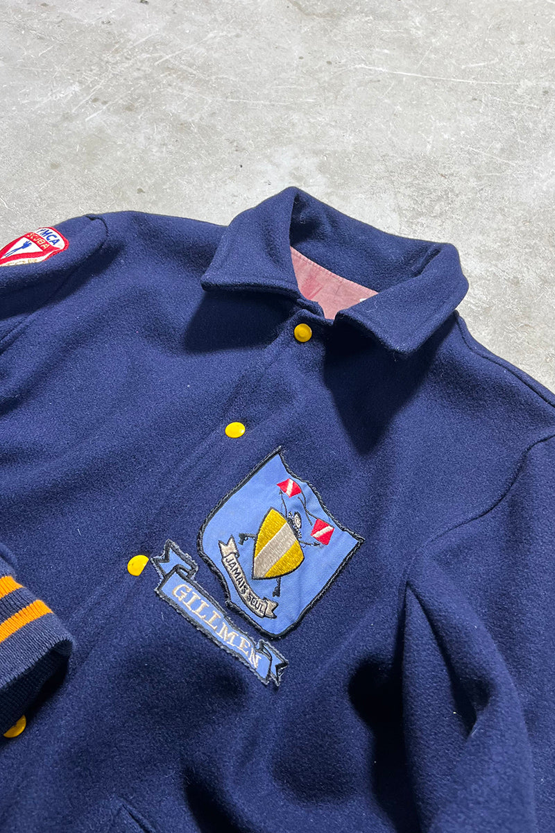 60'S SCUBA CLUB WOOL STADIUM JACKET IRIDESCENT LINING / NAVY [SIZE: 42 USED]
