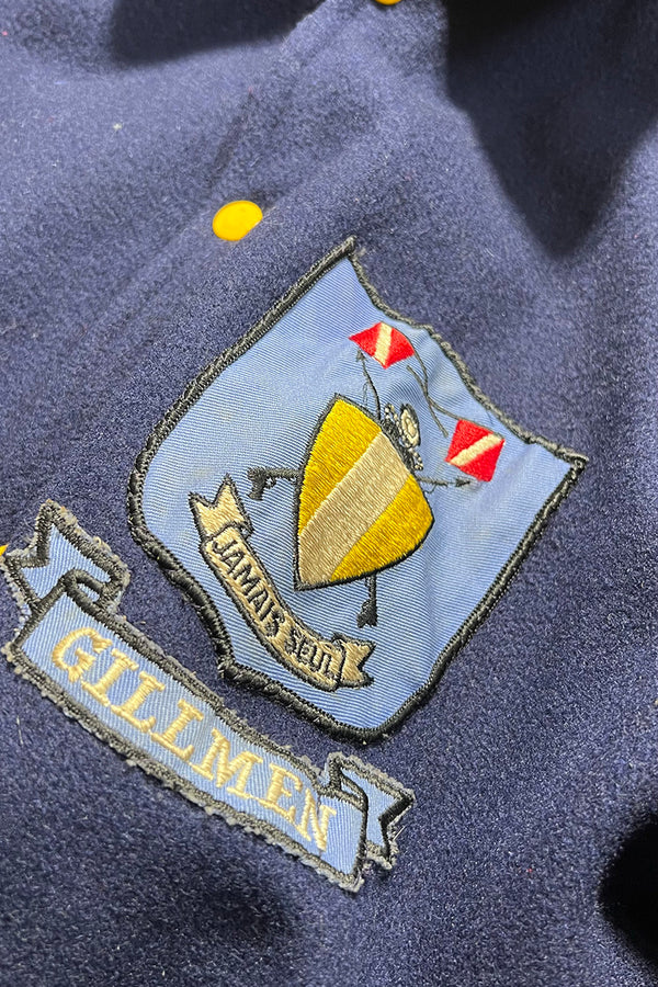 60'S SCUBA CLUB WOOL STADIUM JACKET IRIDESCENT LINING / NAVY [SIZE: 42 USED]
