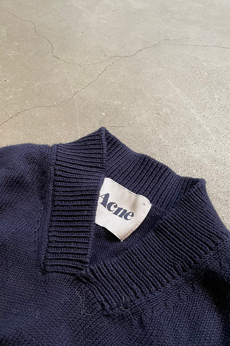 12SS DOWEN COTTON KNIT V-NECK SWEATER / NAVY [SIZE: L USED]