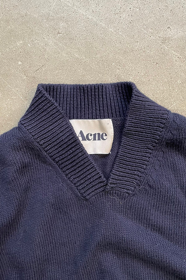 12SS DOWEN COTTON KNIT V-NECK SWEATER / NAVY [SIZE: L USED]