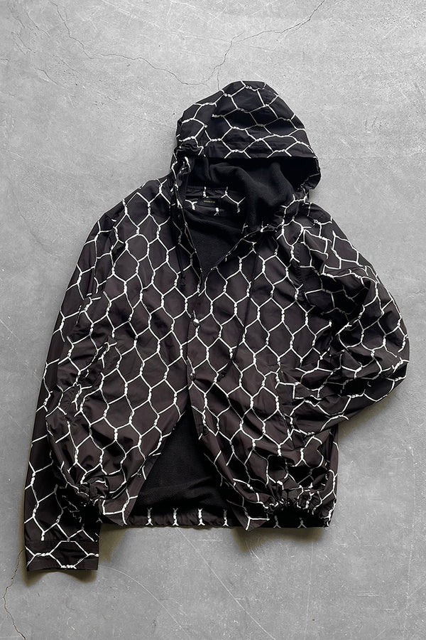 MADE IN JAPAN 16AW FENCE PRINT HOODIE NYLON JACKET / BLACK [SIZE: 3 USED]