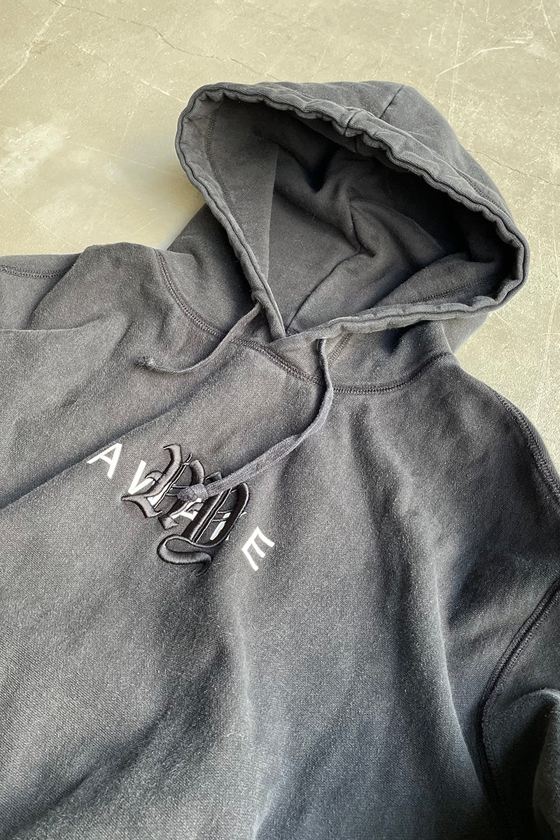 COLLEGE LOGO SWEAT HOODIE / FADED BLACK [SIZE: XL USED]