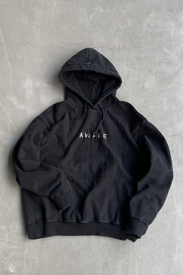 COLLEGE LOGO SWEAT HOODIE / FADED BLACK [SIZE: XL USED]