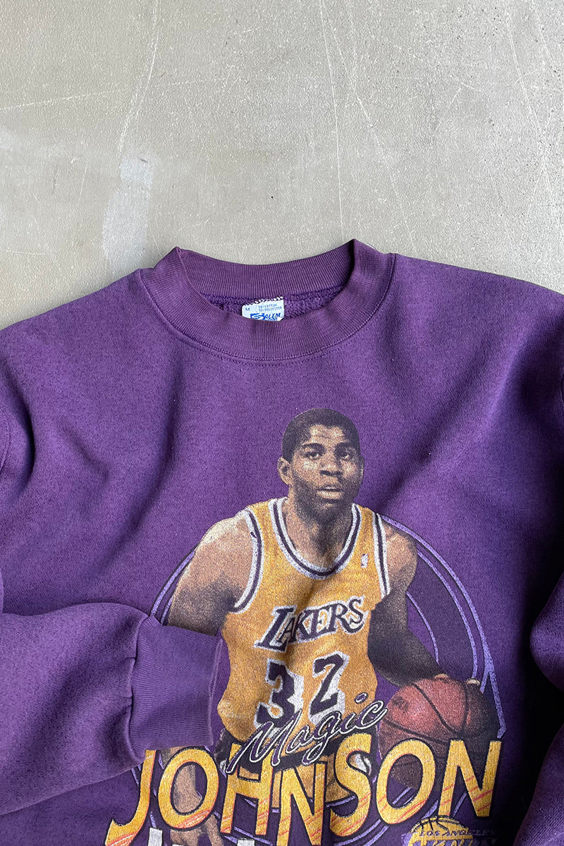 MADE IN USA 90'S NBA LAKERS MAGIC JOHNSON SWEATSHIRT / PURPLE [SIZE: M USED]