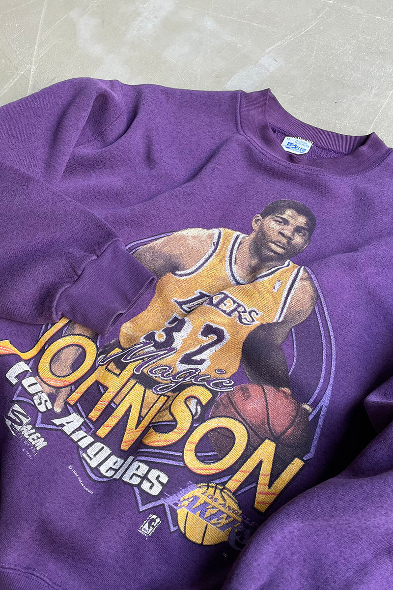 MADE IN USA 90'S NBA LAKERS MAGIC JOHNSON SWEATSHIRT / PURPLE [SIZE: M USED]