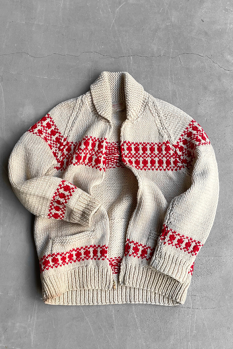 60'S HAND KNITTED COWICHAN SWEATER / BEIGE [SIZE: L USED]