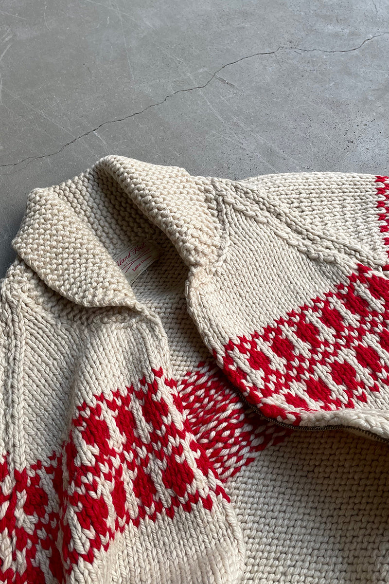 60'S HAND KNITTED COWICHAN SWEATER / BEIGE [SIZE: L USED]