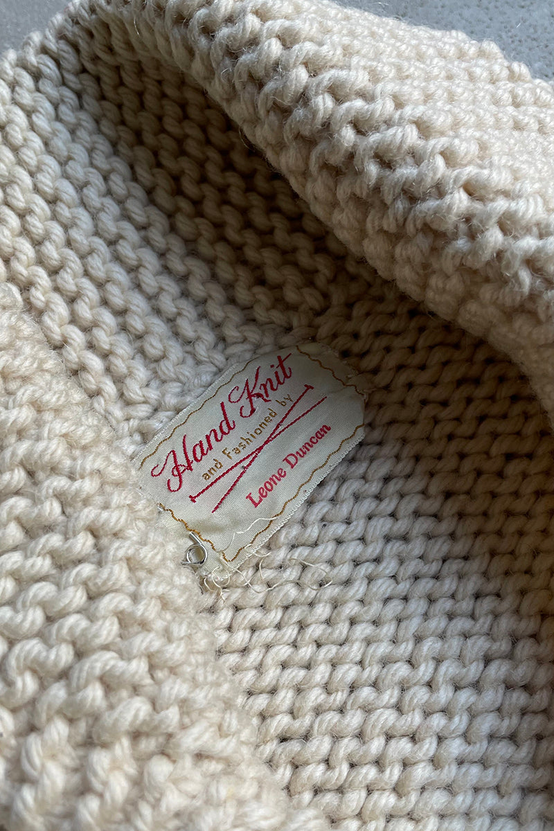 60'S HAND KNITTED COWICHAN SWEATER / BEIGE [SIZE: L USED]