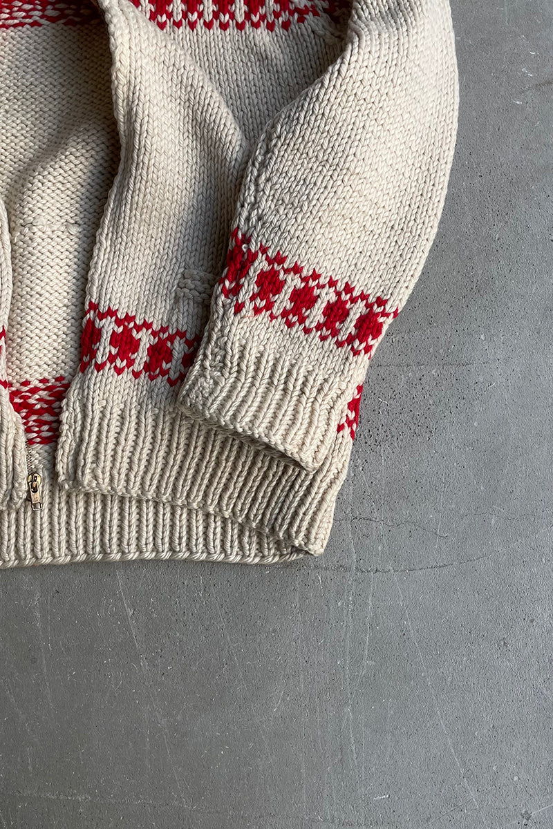60'S HAND KNITTED COWICHAN SWEATER / BEIGE [SIZE: L USED]