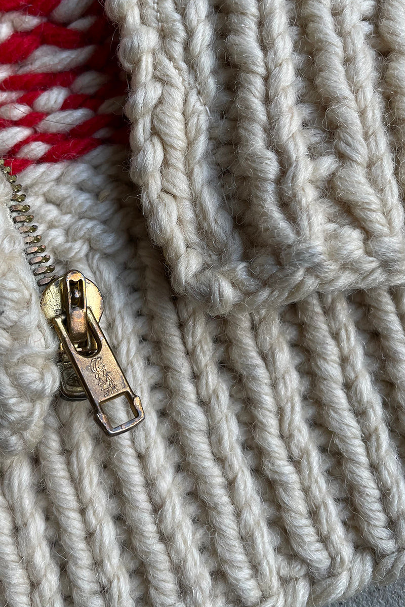 60'S HAND KNITTED COWICHAN SWEATER / BEIGE [SIZE: L USED]