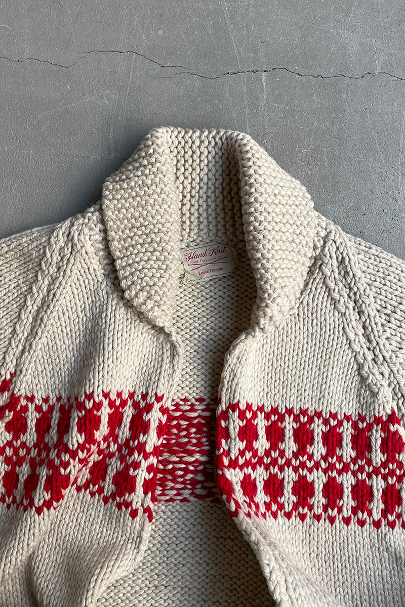 60'S HAND KNITTED COWICHAN SWEATER / BEIGE [SIZE: L USED]
