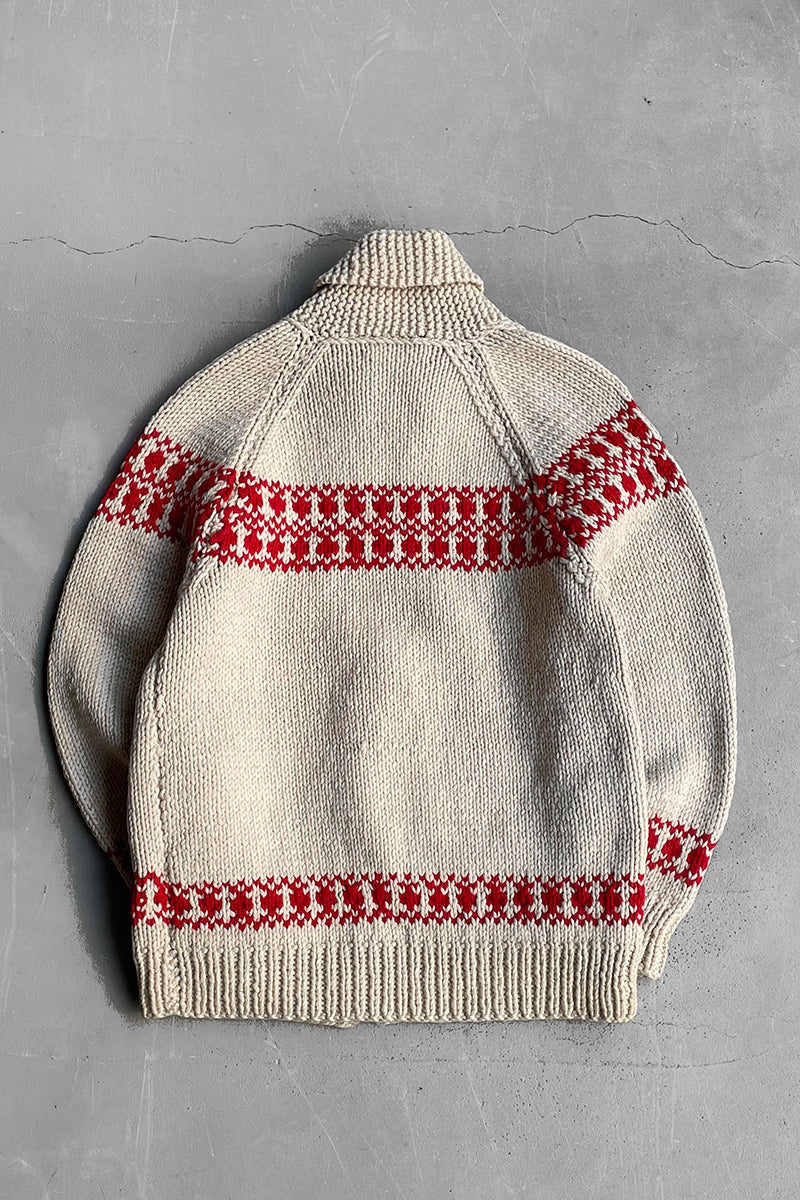 60'S HAND KNITTED COWICHAN SWEATER / BEIGE [SIZE: L USED]