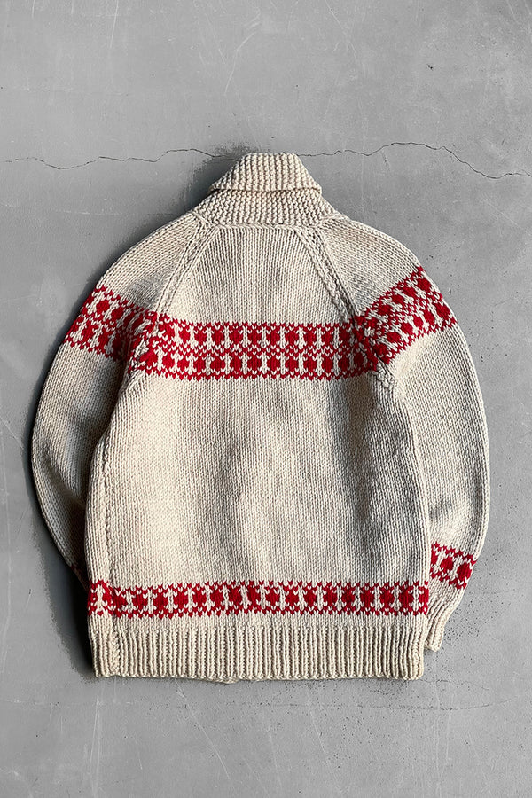 60'S HAND KNITTED COWICHAN SWEATER / BEIGE [SIZE: L USED]