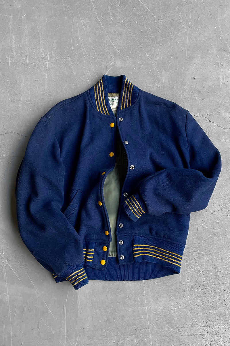70'S KNOCH BAND WOOL STADIUM JACKET / NAVY [SIZE: 32 USED]