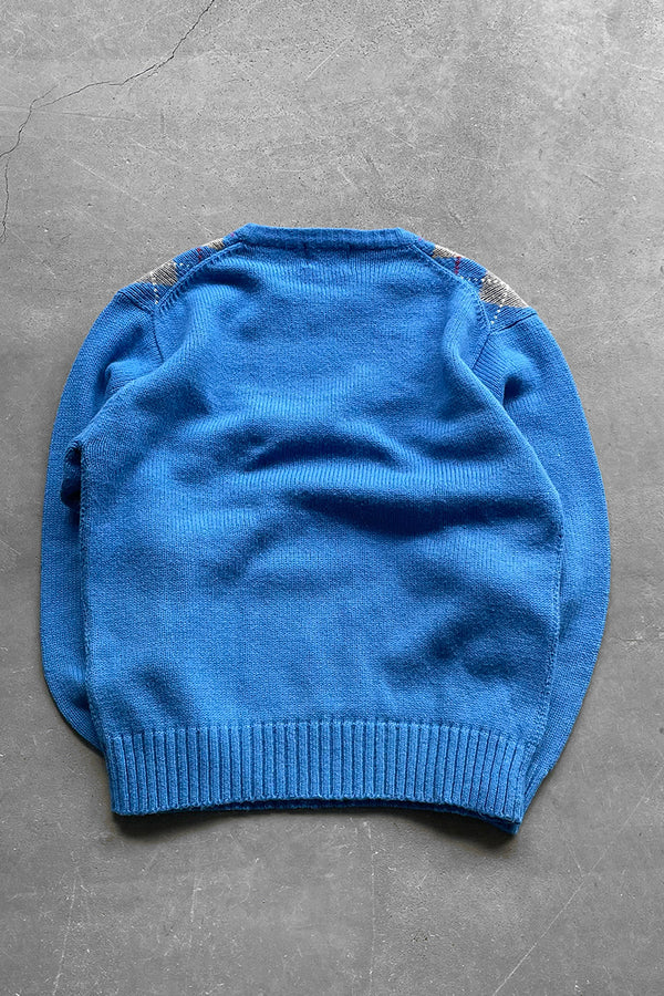 80'S ARGYLE KNIT SWEATER / BLUE [SIZE: M USED]