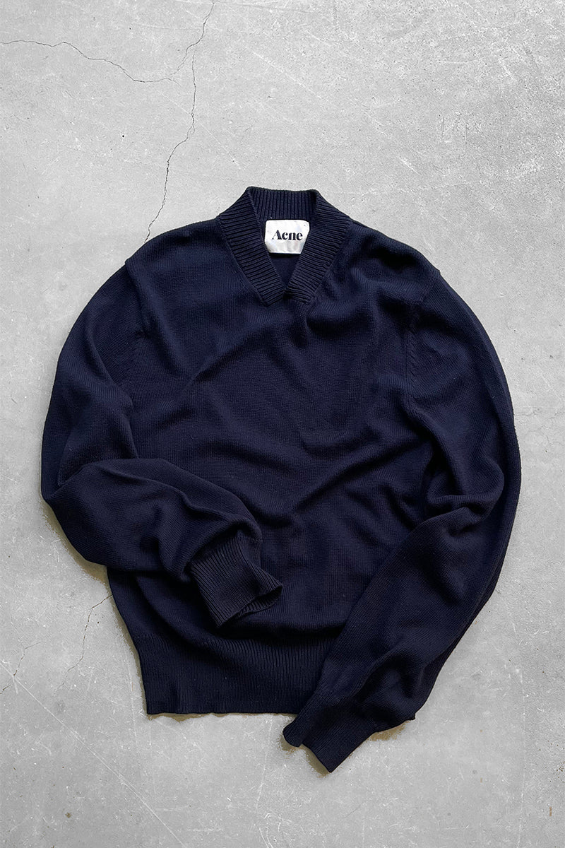 12SS DOWEN COTTON KNIT V-NECK SWEATER / NAVY [SIZE: L USED]