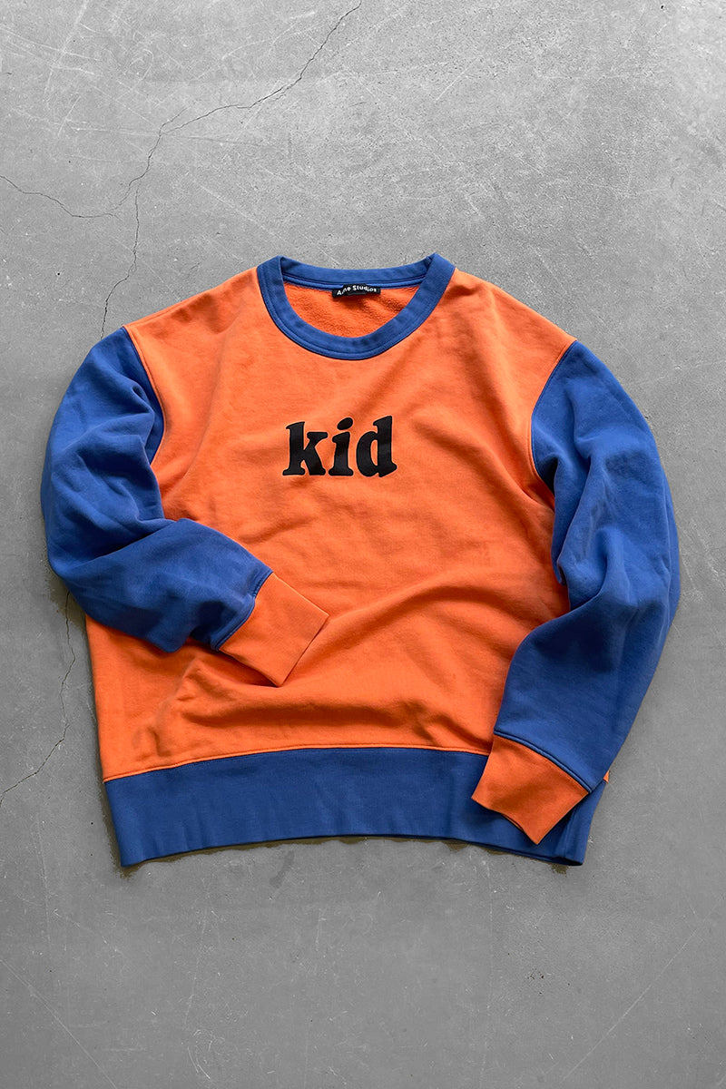 KID PRINT CREW NECK SWEATSHIRT / ORANGE [SIZE: L USED]