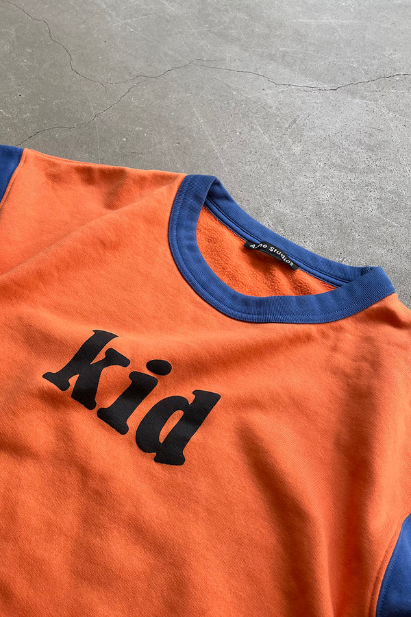 KID PRINT CREW NECK SWEATSHIRT / ORANGE [SIZE: L USED]
