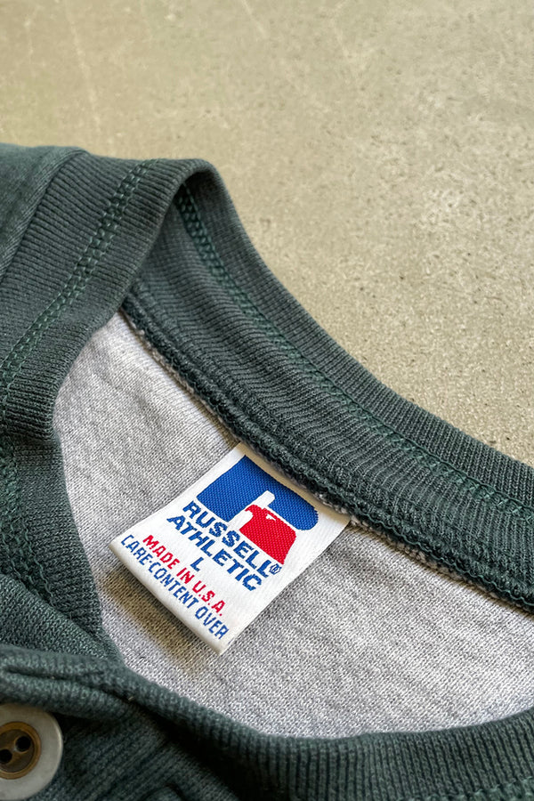 MADE IN USA 90'S HENLEY NECK SWEATSHIRT / GREEN [SIZE: L USED]