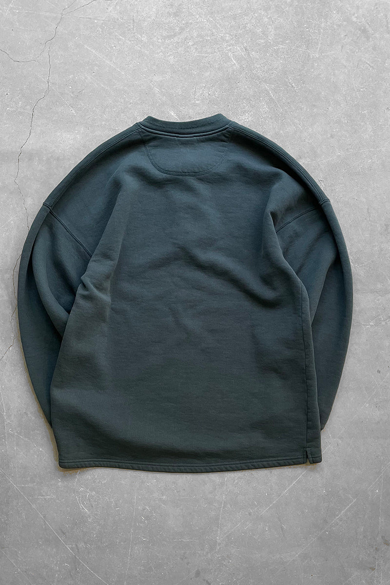 MADE IN USA 90'S HENLEY NECK SWEATSHIRT / GREEN [SIZE: L USED]