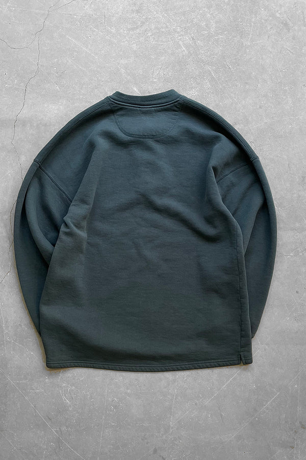 MADE IN USA 90'S HENLEY NECK SWEATSHIRT / GREEN [SIZE: L USED]