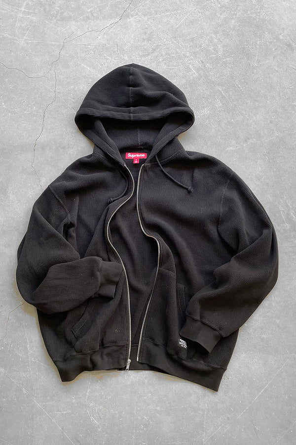 THERMAL ZIP UP SWEAT HOODIE / BLACK [SIZE: M USED]