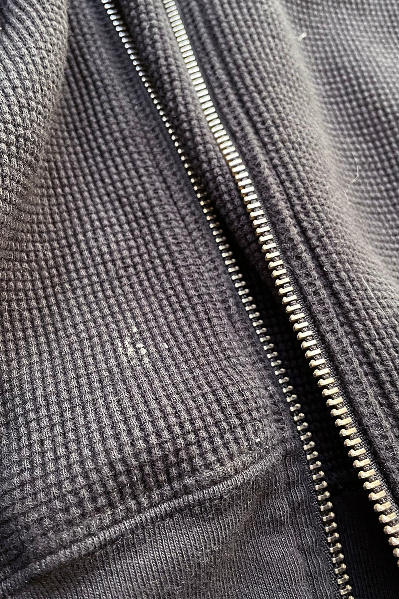 THERMAL ZIP UP SWEAT HOODIE / BLACK [SIZE: M USED]