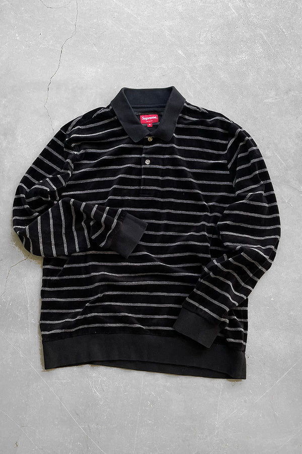 16AW STRIPE VELOUR SHIRT / BLACK [SIZE: M USED]