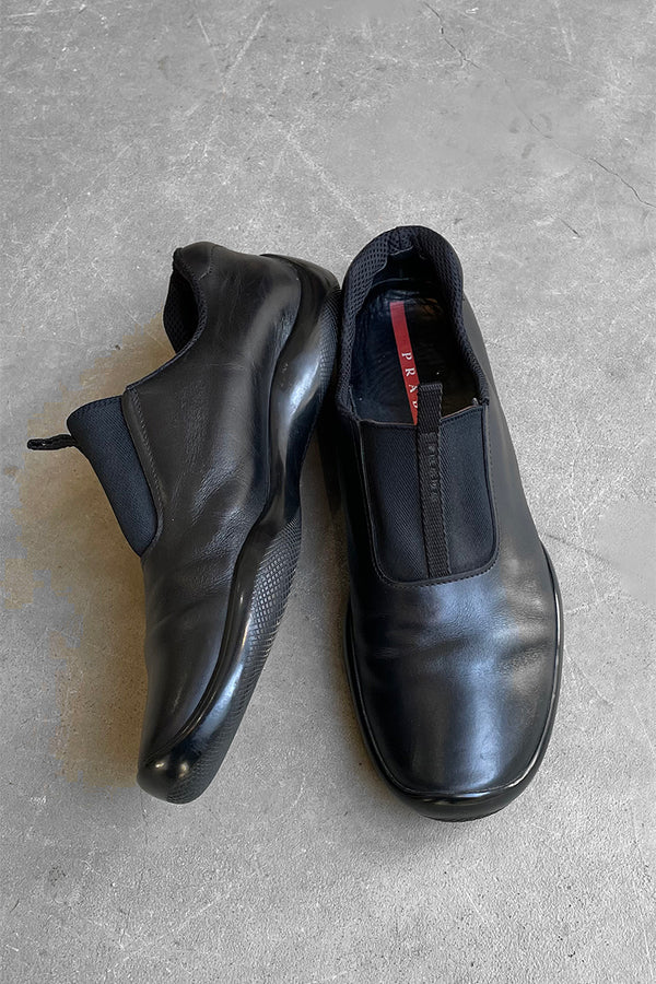 MADE IN ITALY SLIP-ON LEATHER SNEAKERS / BLACK [SIZE: US9.0(27.0cm相当) USED]