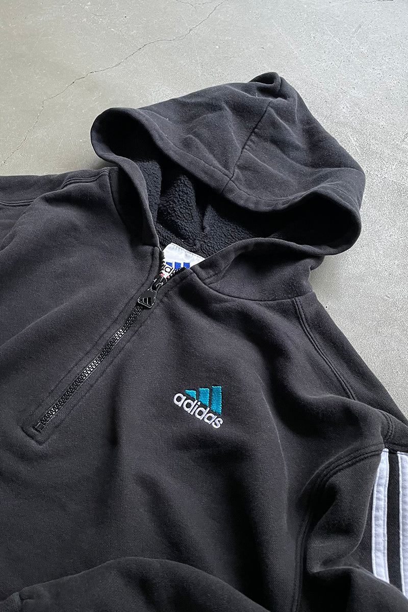 90'S HALF-ZIP SWEAT HOODIE / BLACK [SIZE: XL USED]